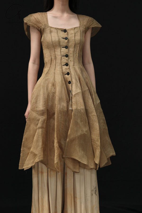 Mutedance 24 Spring/Summer Shell Sleeve Waist Short Dress MD-MD24SS17-KHAKI PM138